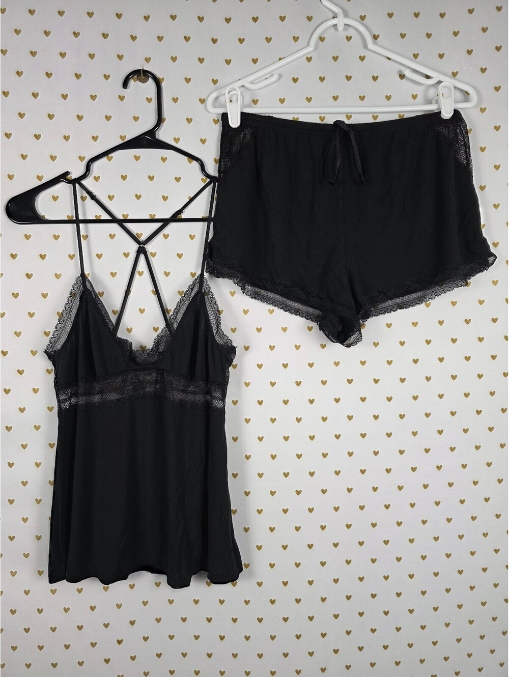 Victorias Secret Sleep SET 2pc Outfit Pajama Black Super Soft Tank Shorts Medium
